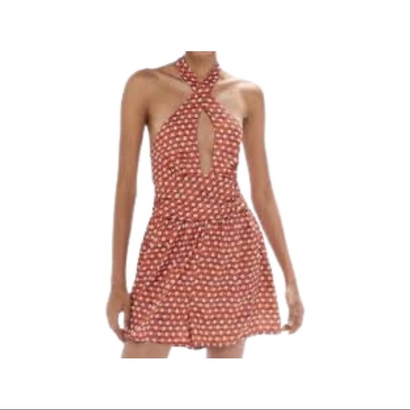 Urban Outfitters Red Floral Halter Romper Jumpsuit (6) - Picture 1 of 5